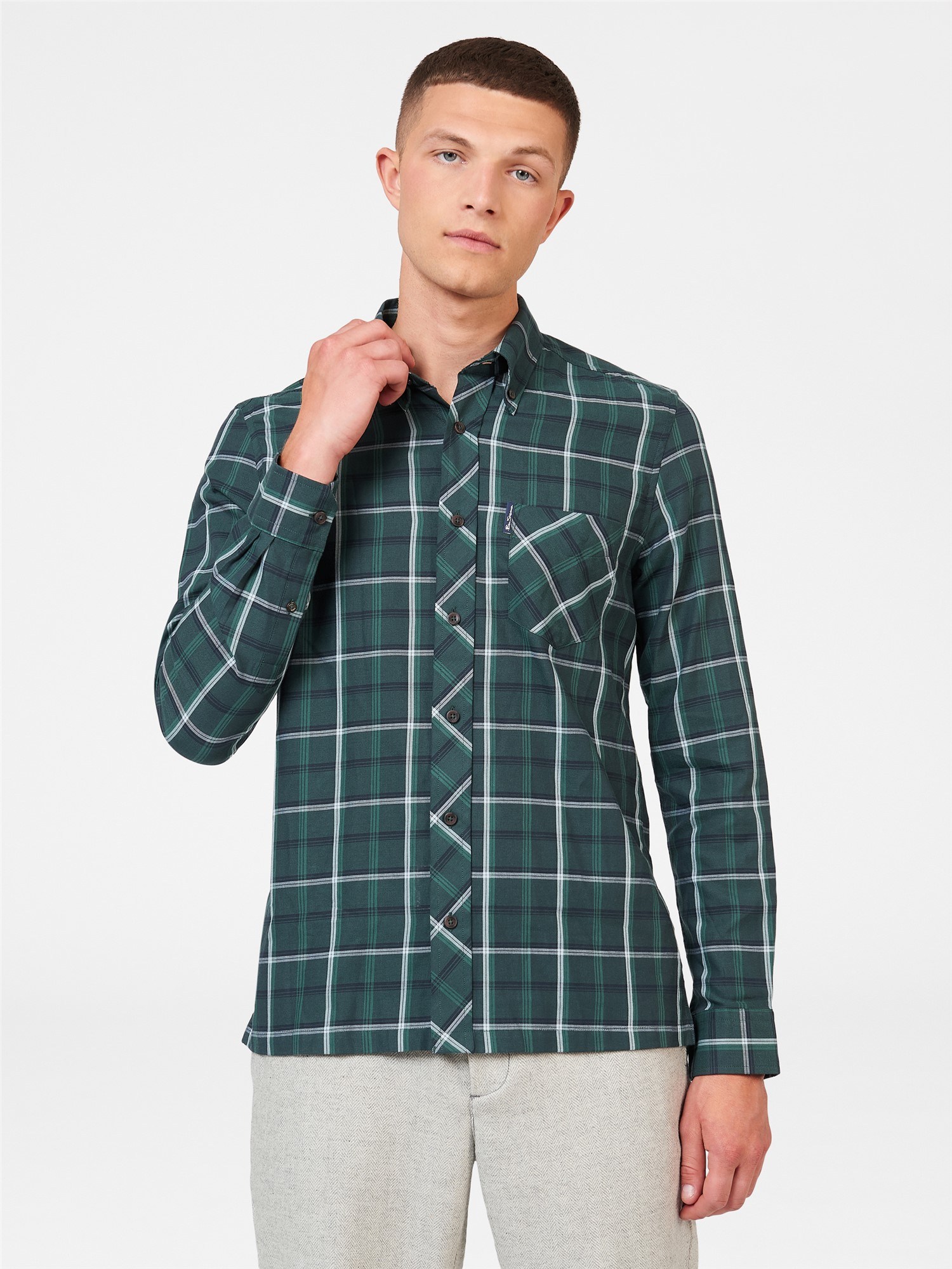 Ben Sherman Camicia Uomo A Maniche Corte, Quadri Irregular, 100% Cotone, Colletto Con Bottoni, Taglie 2XL-5XL