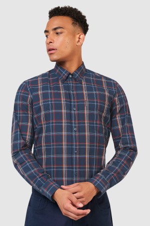 Camisa Casual de Cuadros Lineales Manga Larga