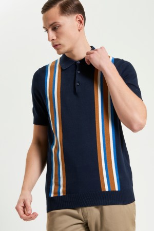 Polo de Punto a Rayas Texturizada Manga Corta