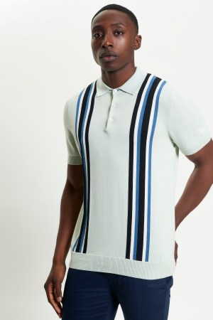 Polo de Punto a Rayas Texturizada Manga Corta