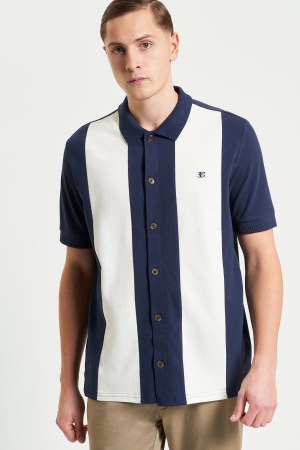 Camisa Mod Piqué Bloque de Rayas Manga Corta