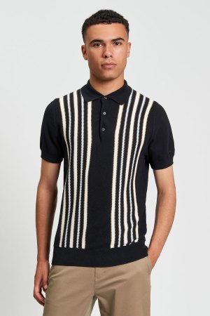 Polo de Punto con Rayas y Bordado